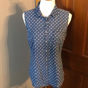 Forever 21 Anchor Chambray Button Up Top